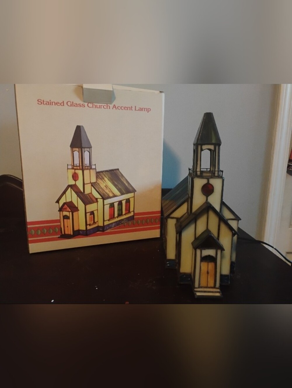 Vintage Cracker Barrel Stained Glass Church Accent Lamp - Brand New in Box